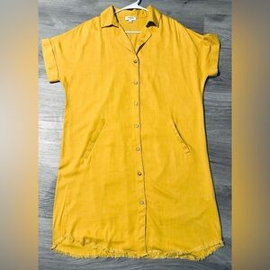 NWOT Umgee Linen Blend Yellow Button-Front Shirt Dress Large